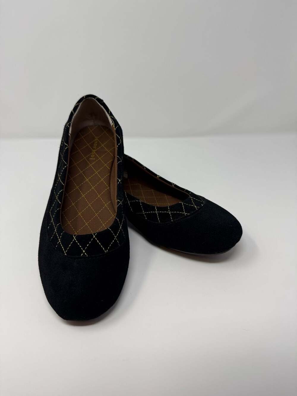 Lands' End Women's Black Suede Leather Quilted Ballet Flats Elegant Formal
